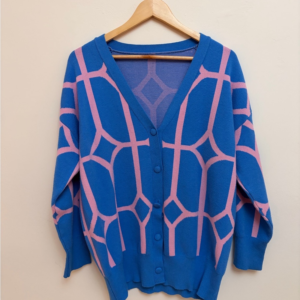 Blue and Pink Geometric Women's Sweater